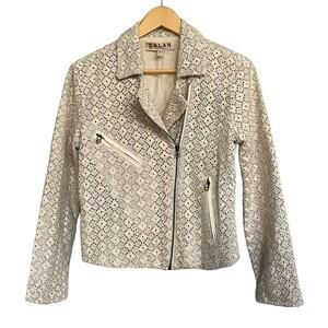 Anthropologie Dolan Jacket Left Coast‎ Rossi Eyelet Moto Blue White Sz S Crop